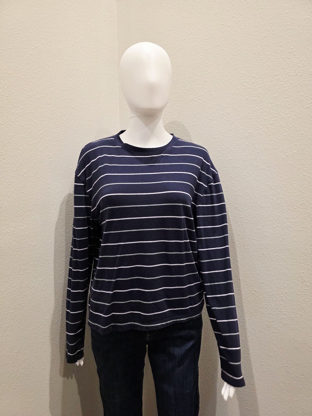 a new day Navy Blue and White Striped Long Sleeve Tee